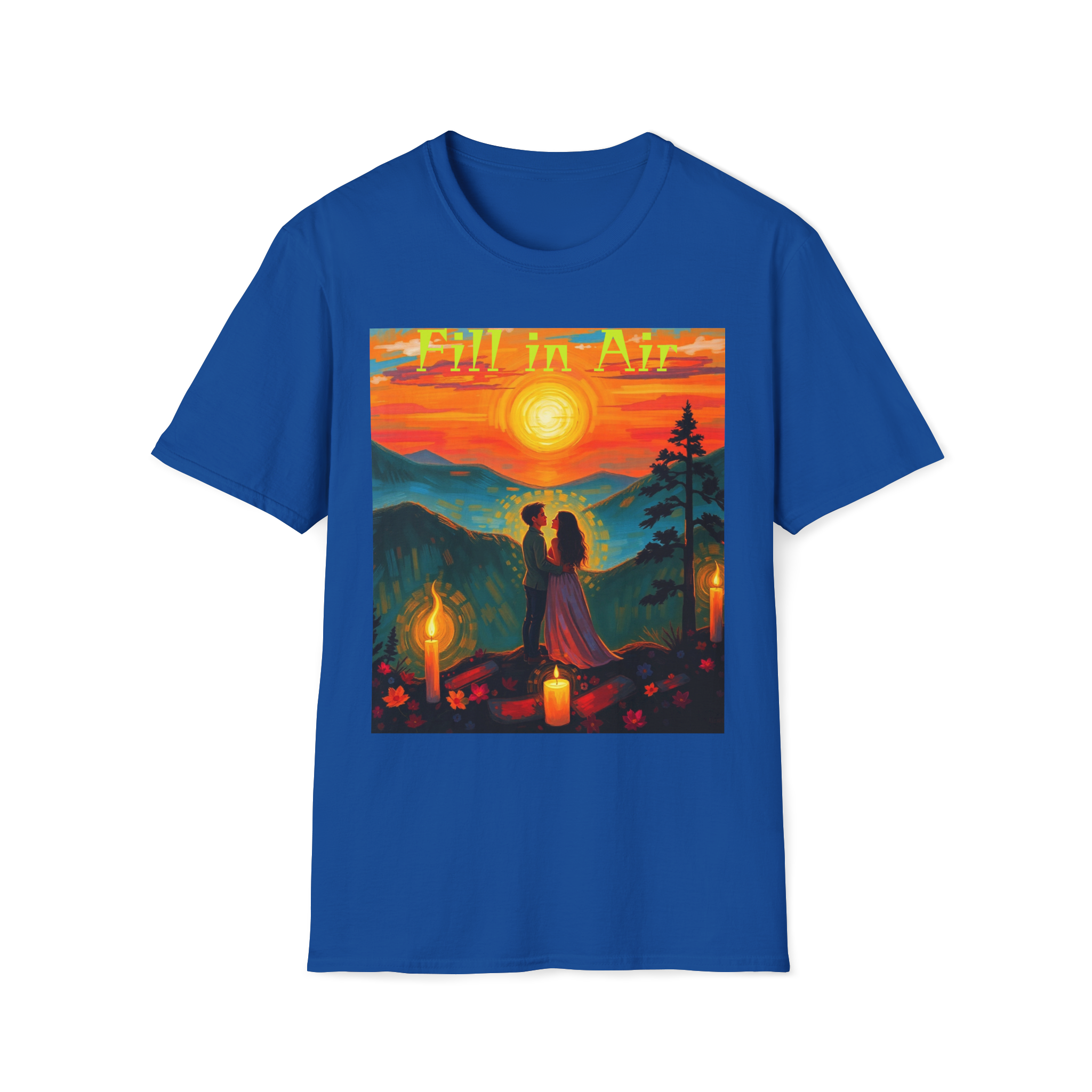 Romantic Sunset Couple Art T-Shirt – Colorful Painting Tee