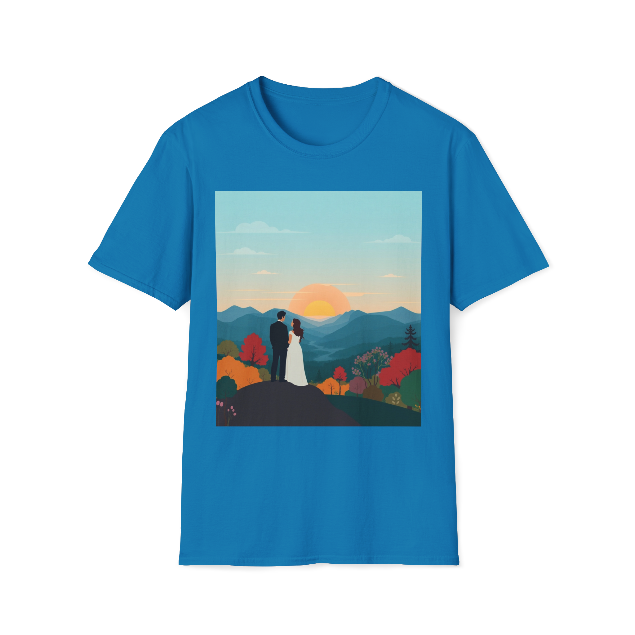 Romantic Sunset Couple Art T-Shirt – Nature Adventure Top