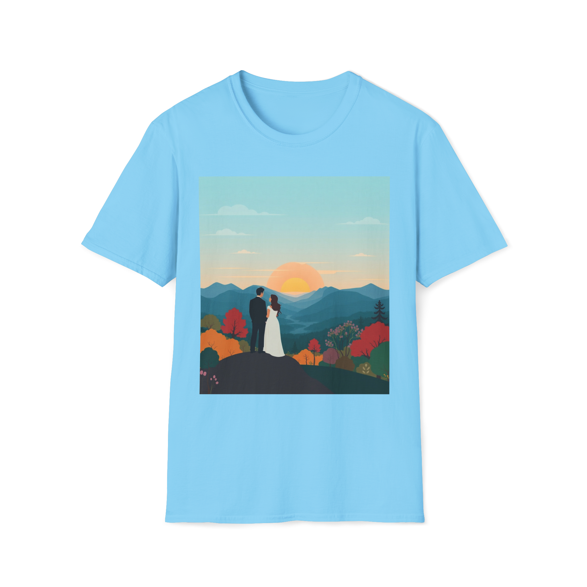 Romantic Sunset Couple Art T-Shirt – Nature Adventure Top