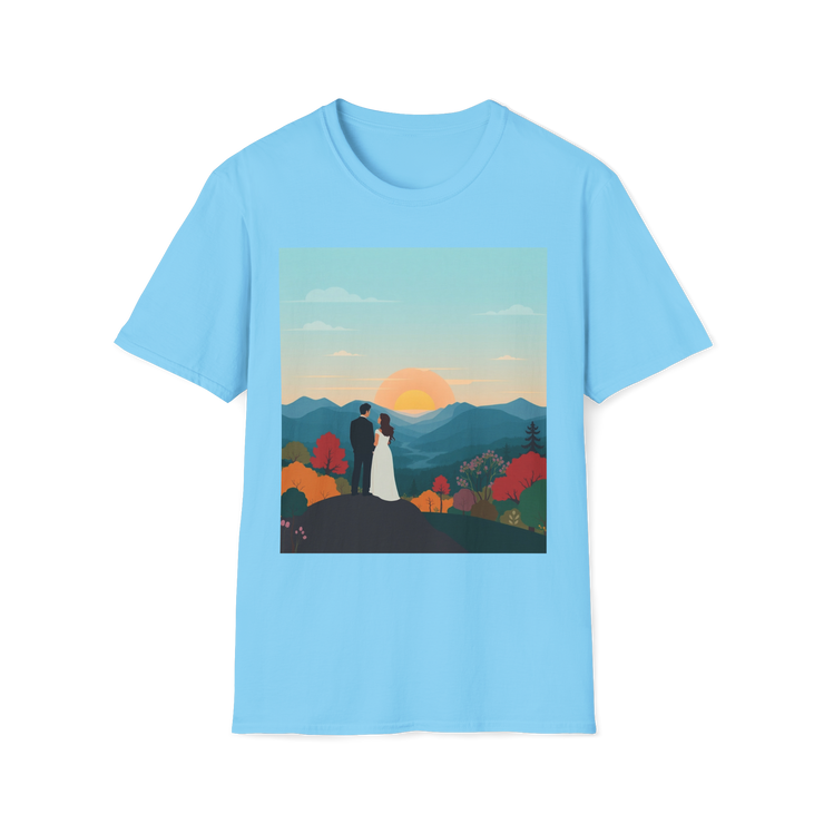 Romantic Sunset Couple Art T-Shirt – Nature Adventure Top