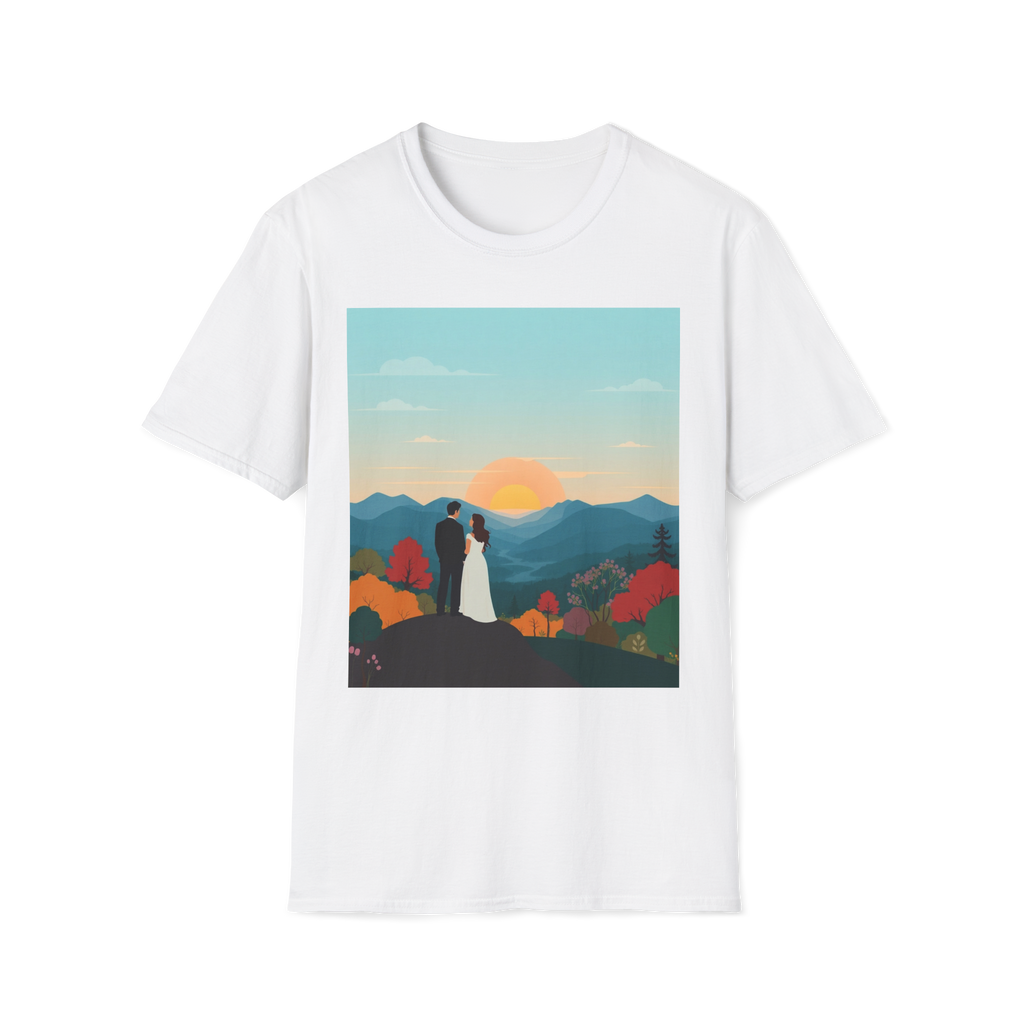 Romantic Sunset Couple Art T-Shirt – Nature Adventure Top