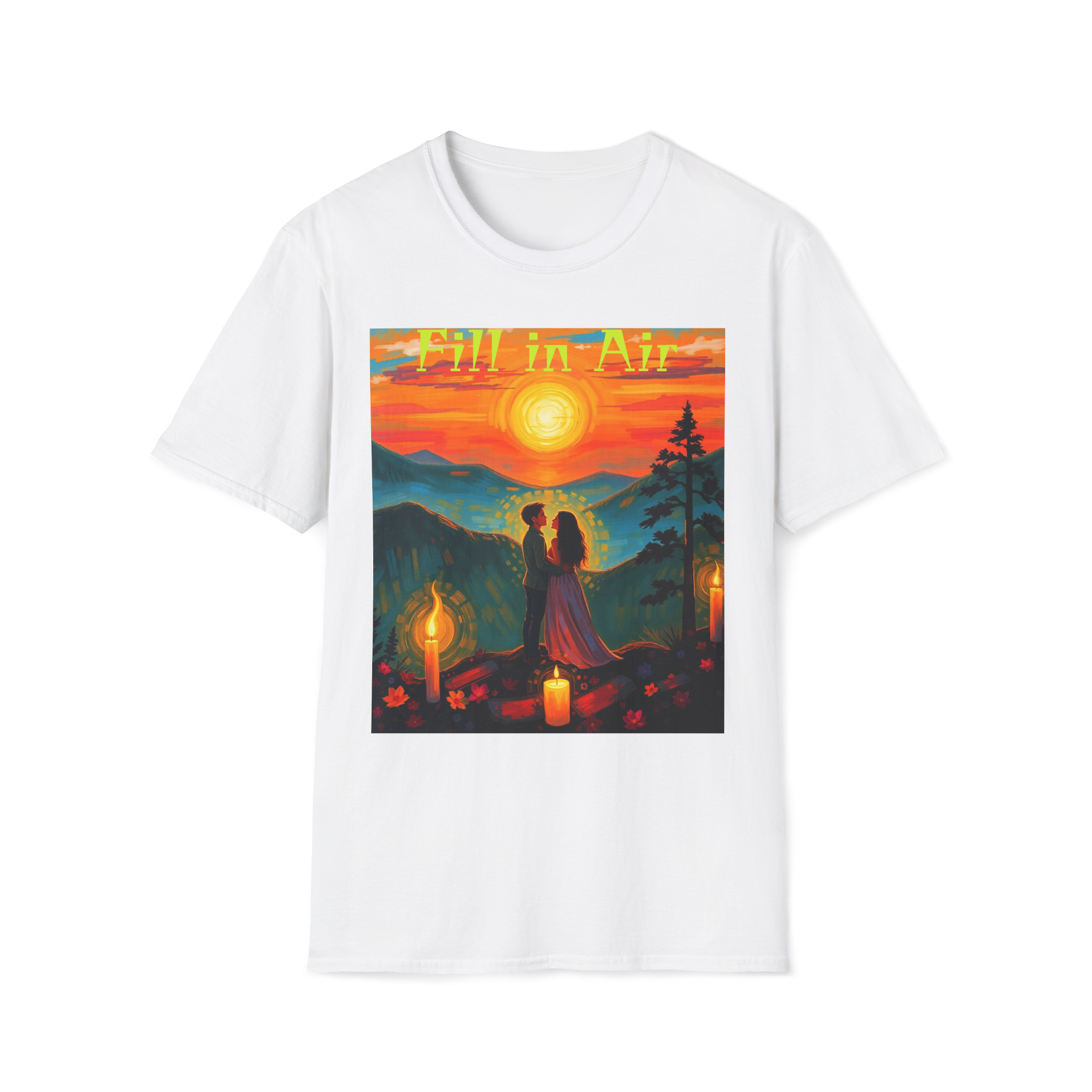 Romantic Sunset Couple Art T-Shirt – Colorful Painting Tee