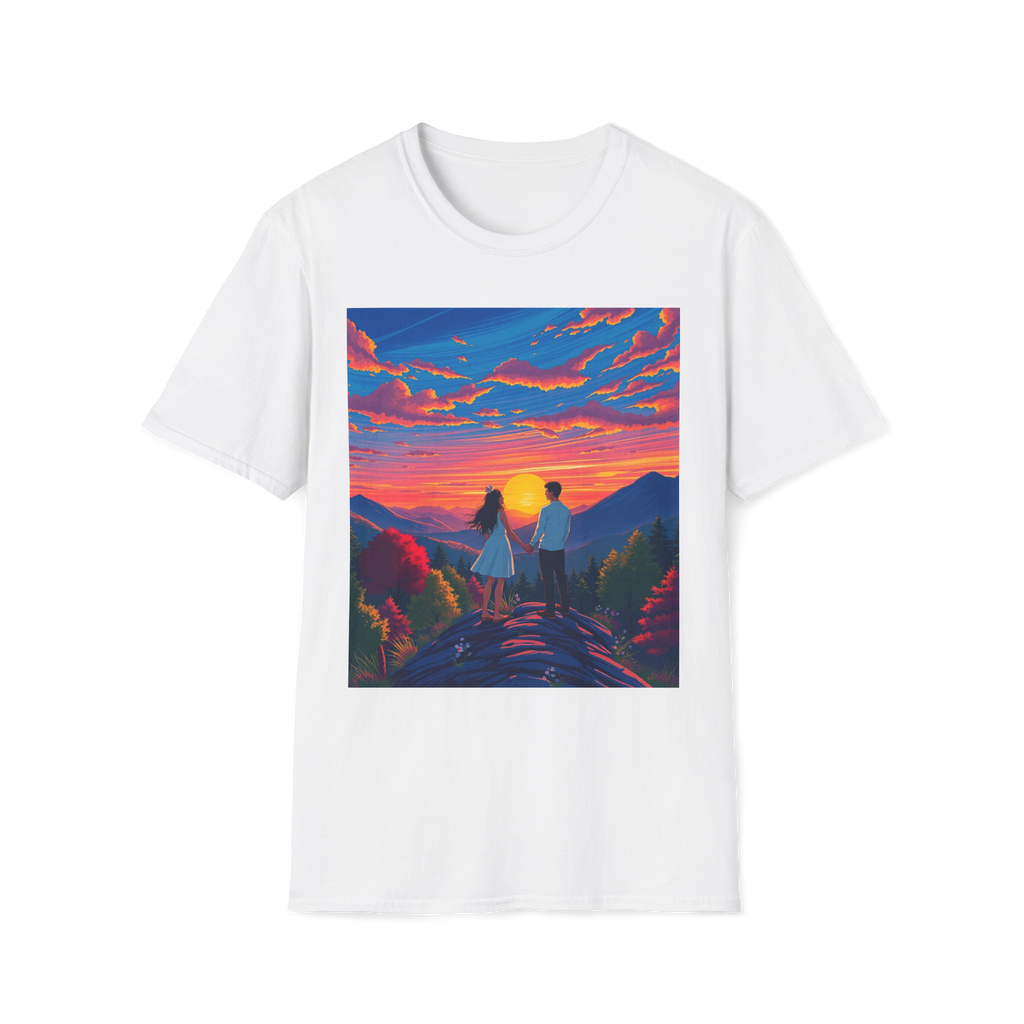 Sci-Fi Romantic Mountain Couple T-Shirt – Galaxy Love Tee.