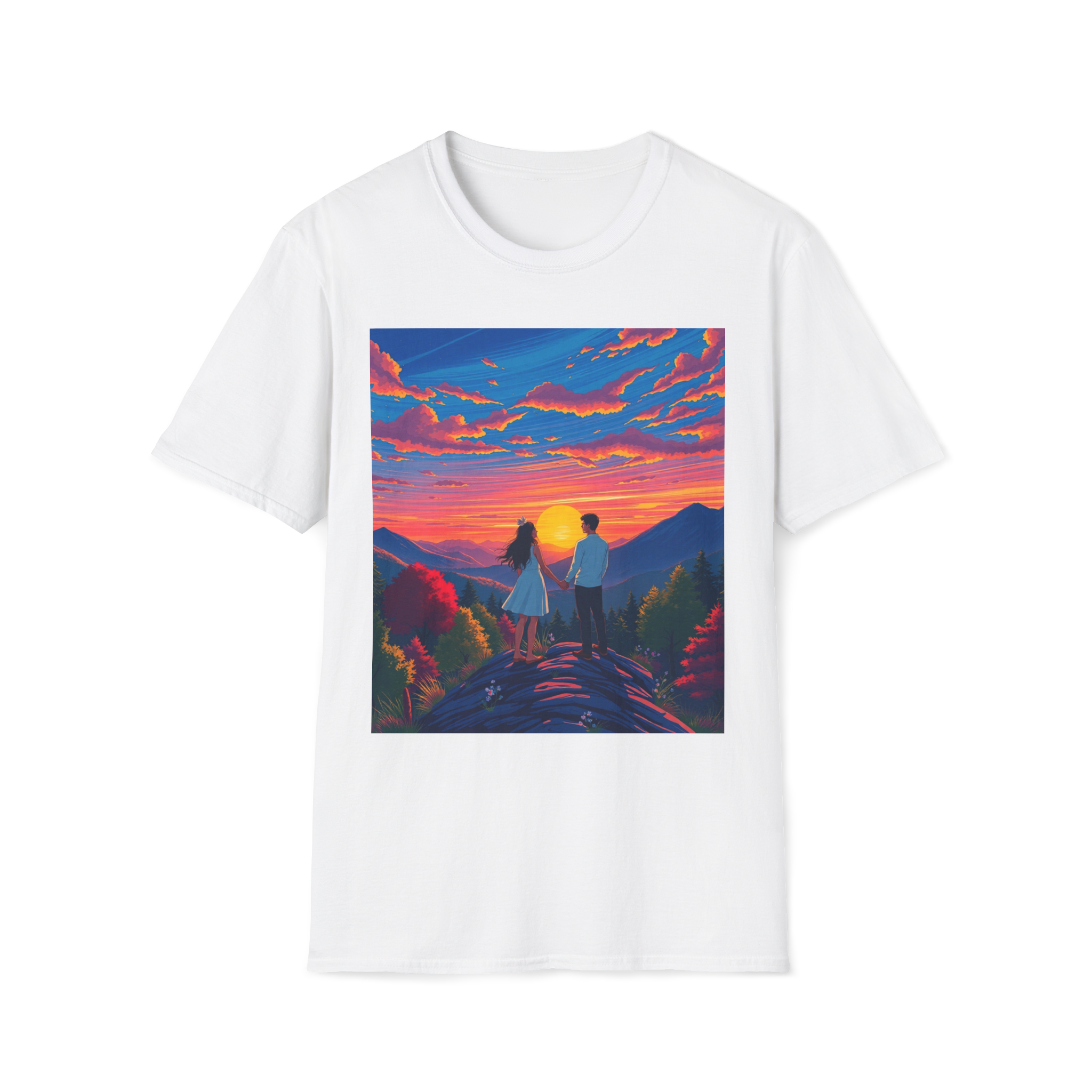 Sci-Fi Romantic Mountain Couple T-Shirt – Galaxy Love Tee.