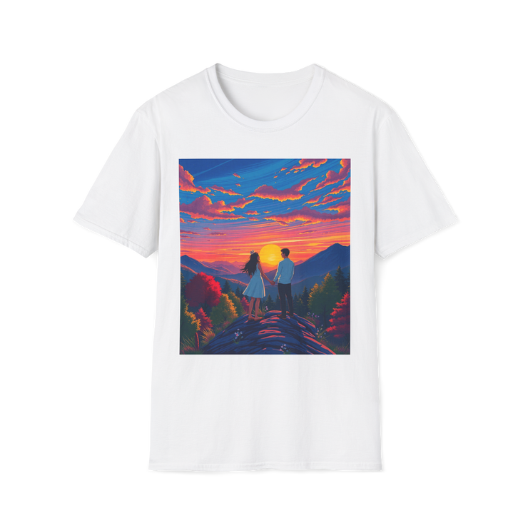 Sci-Fi Romantic Mountain Couple T-Shirt – Galaxy Love Tee.