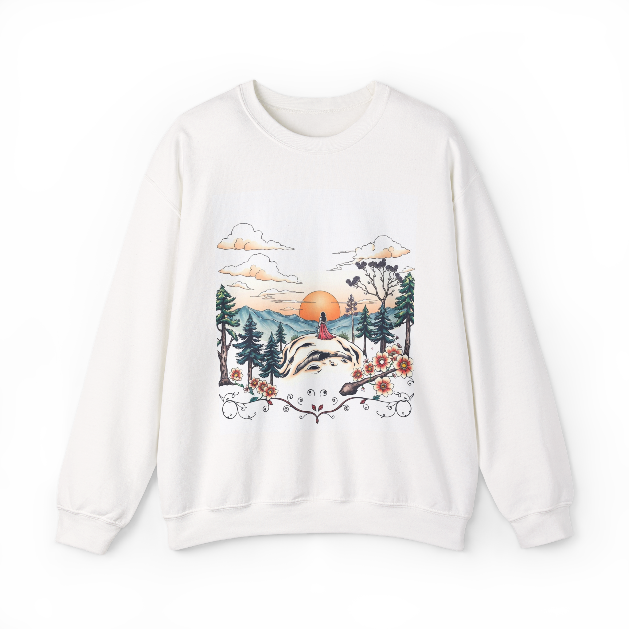 Tattoo Sky Sunset Sweatshirt – Retro Mountain Art Pullover