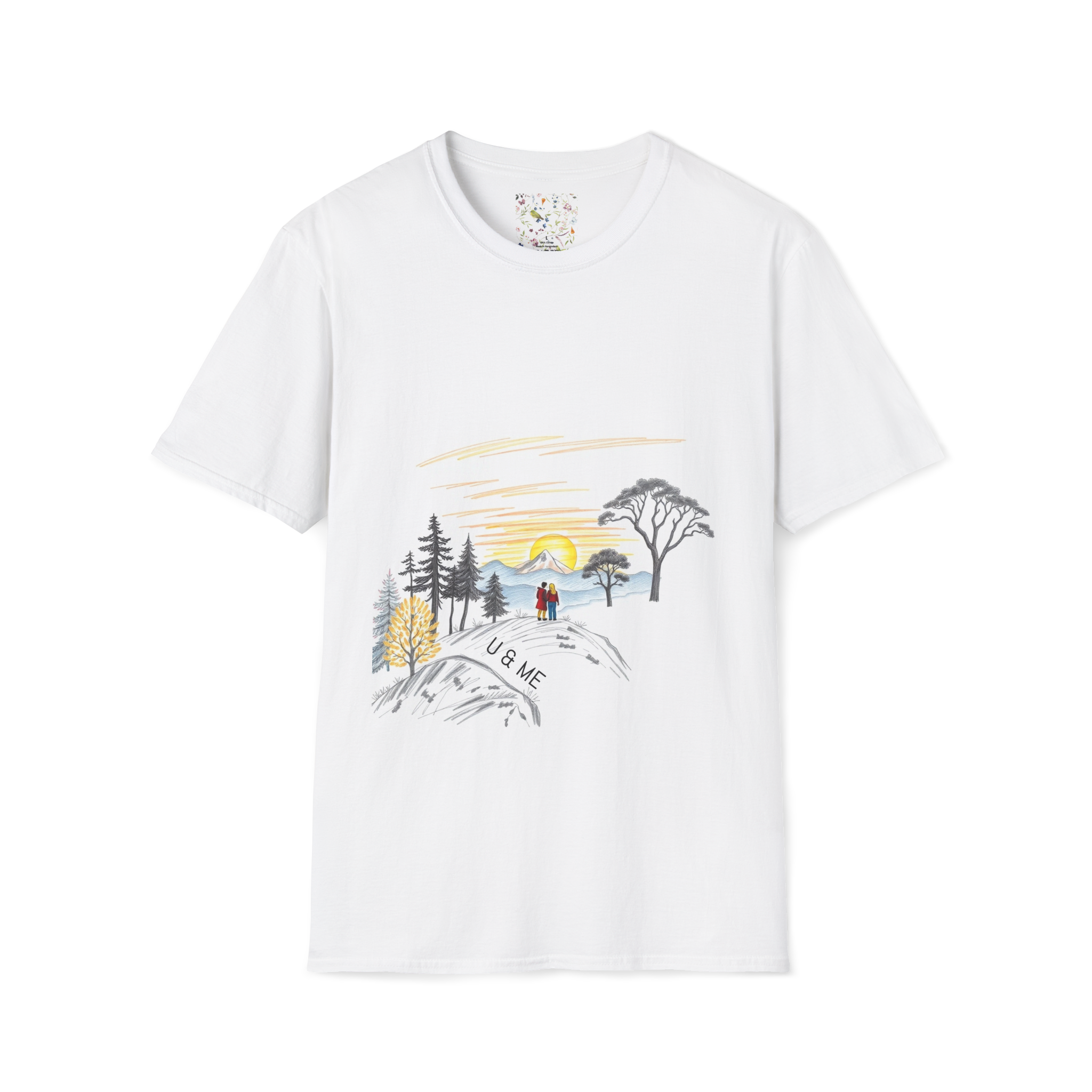 Romantic Sunset Couple Sketch T-Shirt – Nature Inspired Tee