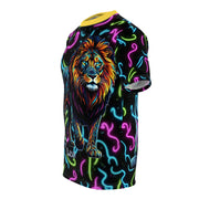 Colorful sleeveless shirt with a lion design on a white background
