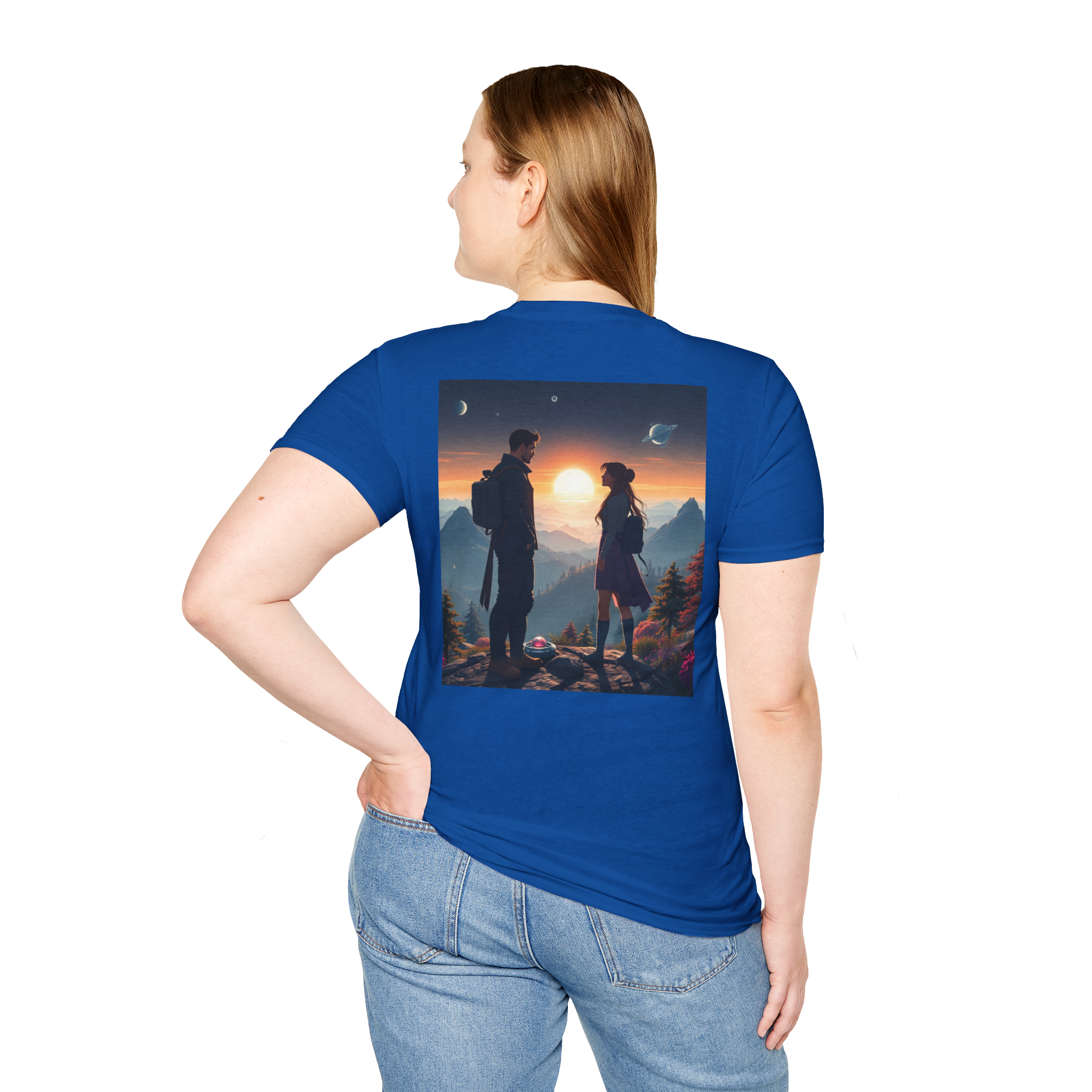 Sci-Fi Romantic Mountain Couple T-Shirt – Galaxy Love Tee.