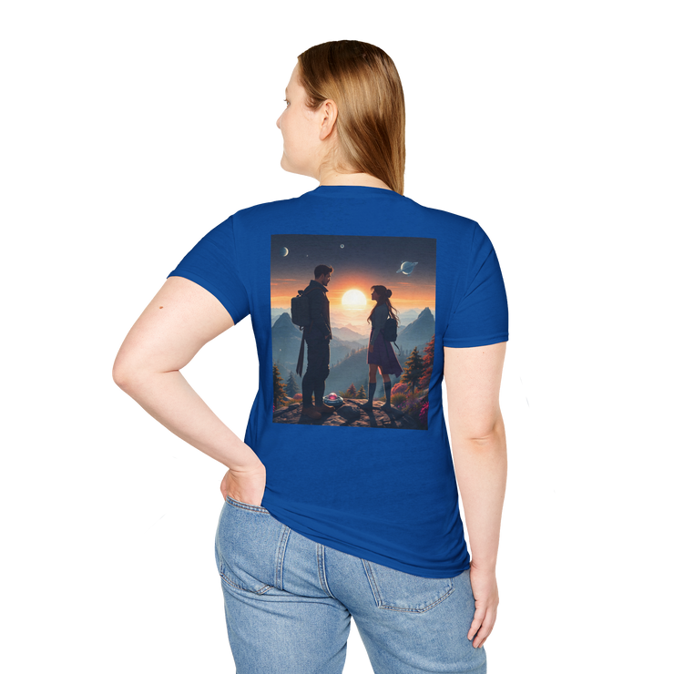 Sci-Fi Romantic Mountain Couple T-Shirt – Galaxy Love Tee.