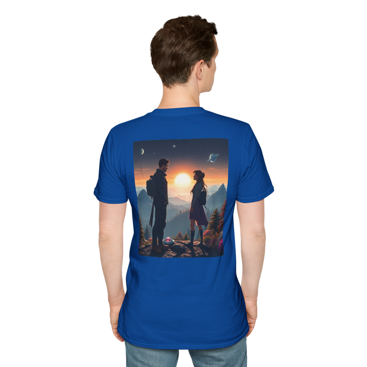 Sci-Fi Romantic Mountain Couple T-Shirt – Galaxy Love Tee.