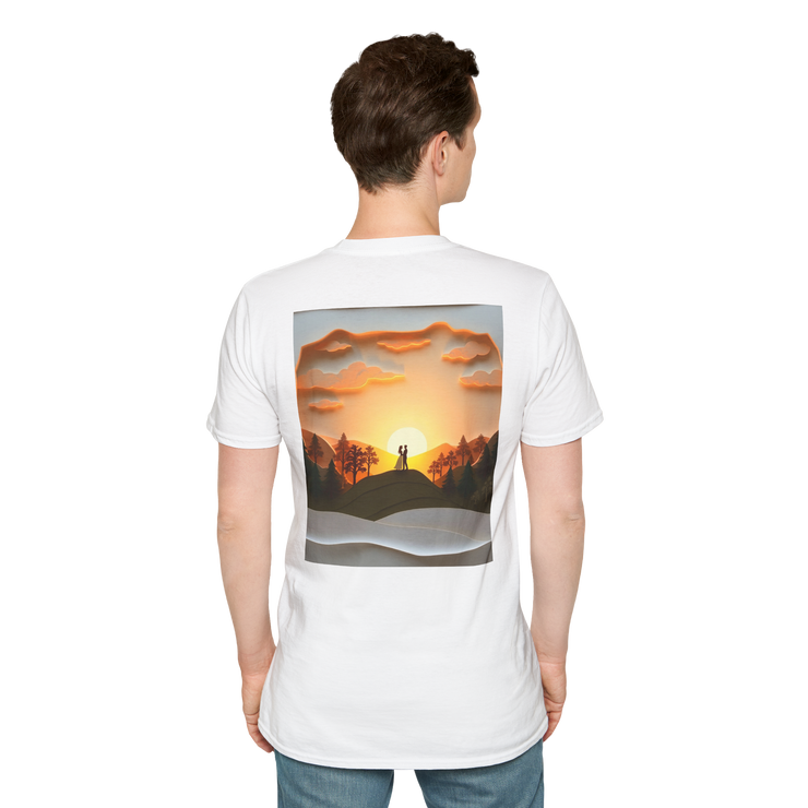 Romantic Sunset Couple Art T-Shirt – Nature Adventure Top