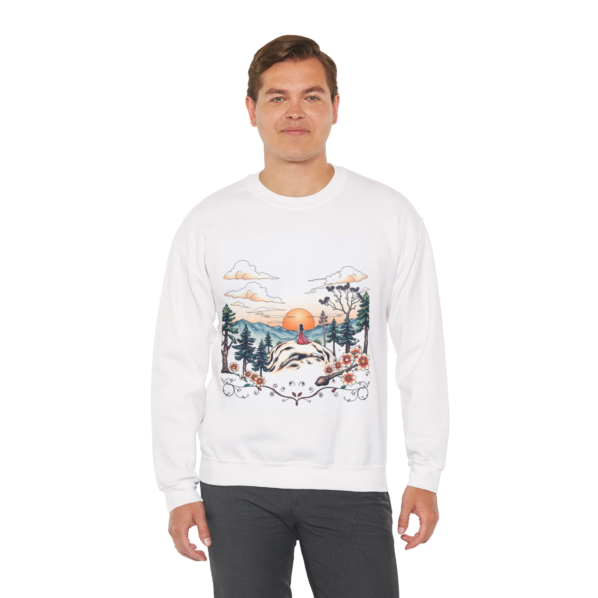 Tattoo Sky Sunset Sweatshirt – Retro Mountain Art Pullover