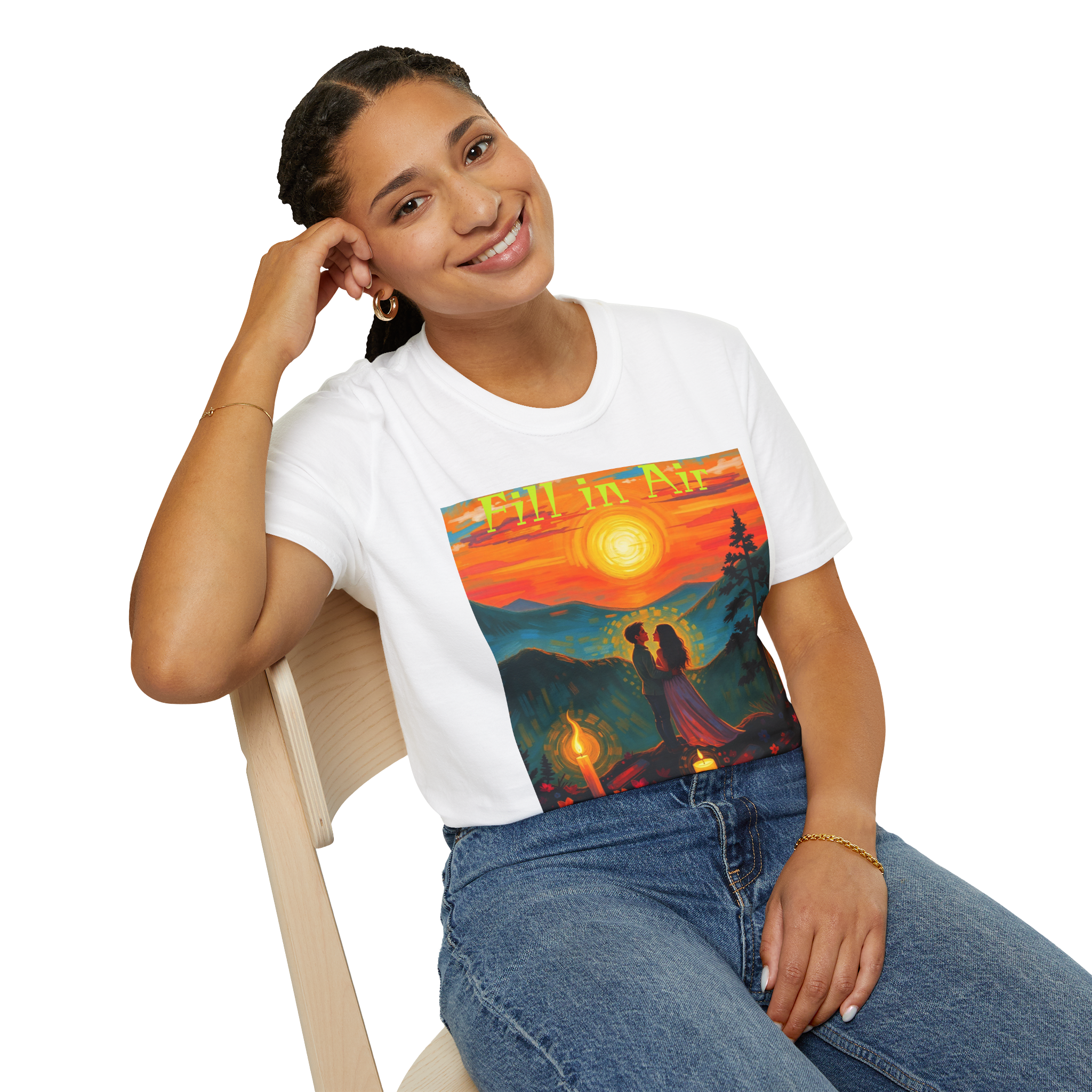 Romantic Sunset Couple Art T-Shirt – Colorful Painting Tee