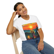 Romantic Sunset Couple Art T-Shirt – Colorful Painting Tee
