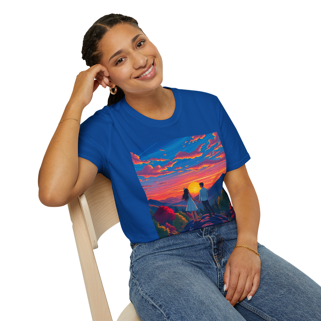 Sci-Fi Romantic Mountain Couple T-Shirt – Galaxy Love Tee.