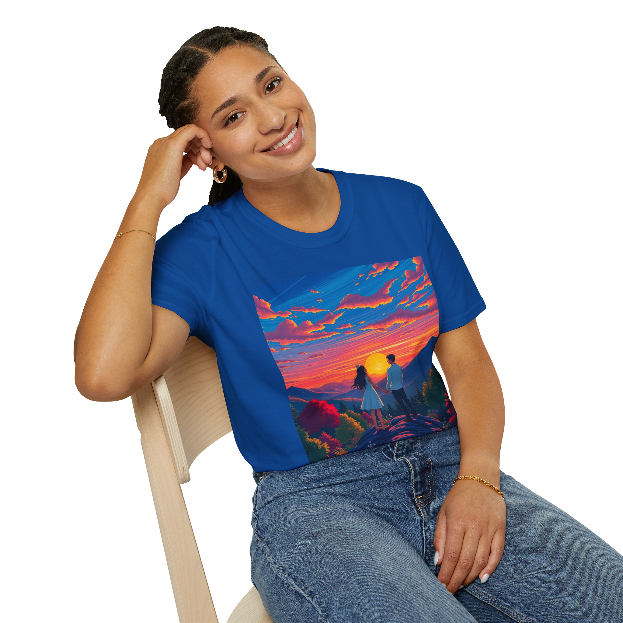Sci-Fi Romantic Mountain Couple T-Shirt – Galaxy Love Tee.