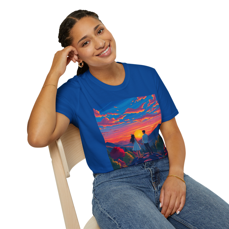 Sci-Fi Romantic Mountain Couple T-Shirt – Galaxy Love Tee.