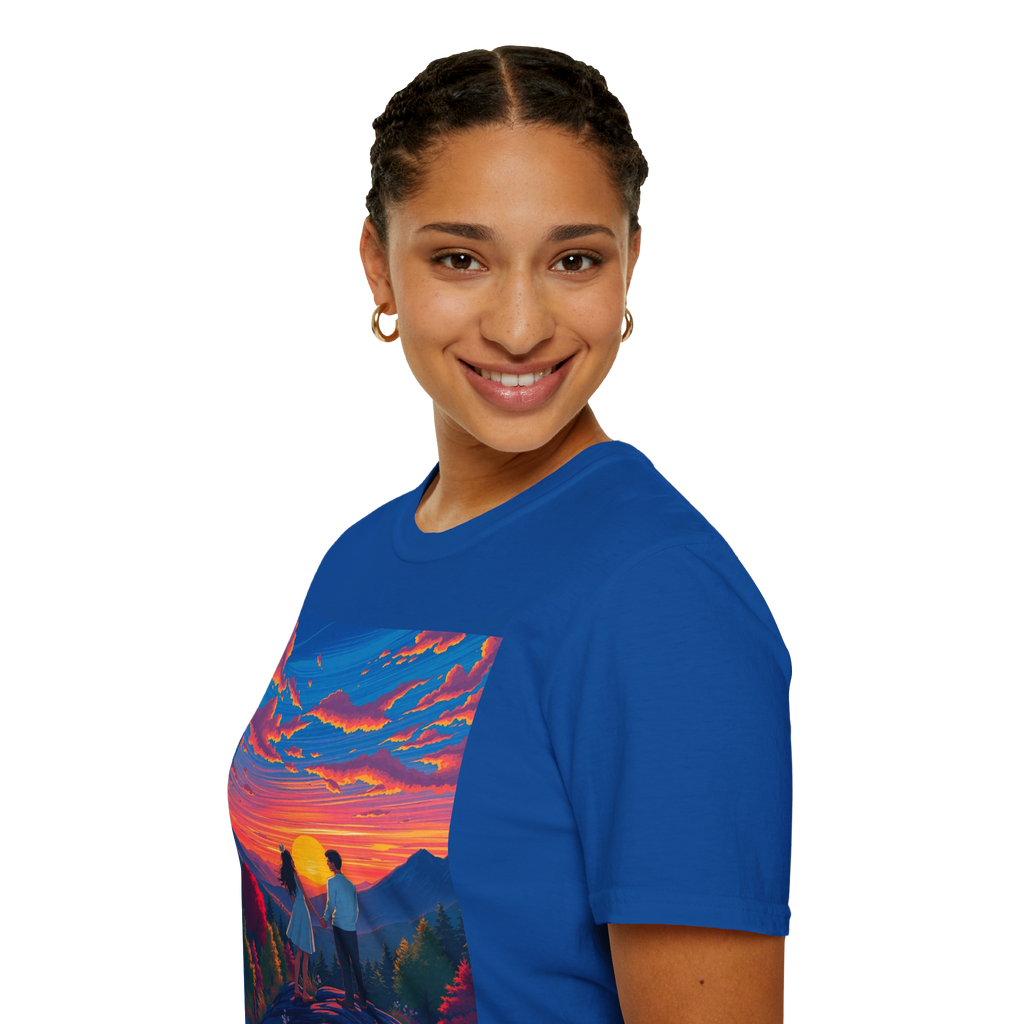 Sci-Fi Romantic Mountain Couple T-Shirt – Galaxy Love Tee.