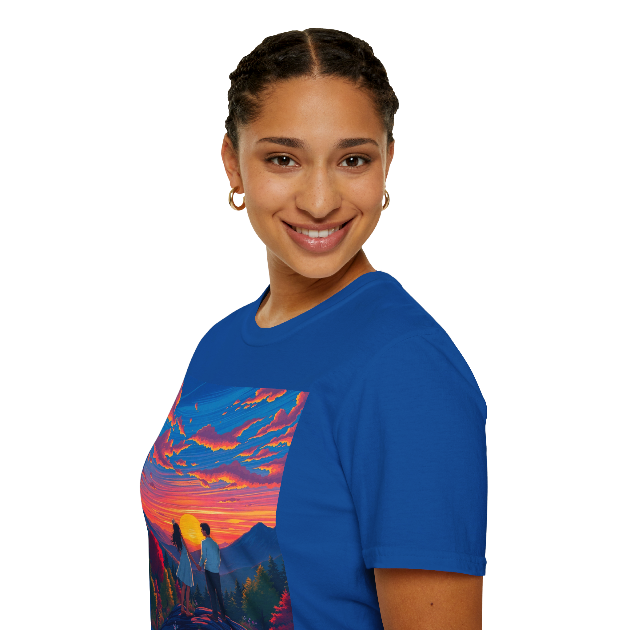 Sci-Fi Romantic Mountain Couple T-Shirt – Galaxy Love Tee.