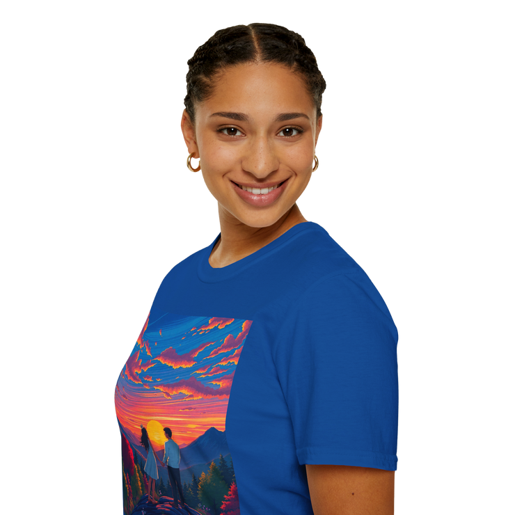 Sci-Fi Romantic Mountain Couple T-Shirt – Galaxy Love Tee.