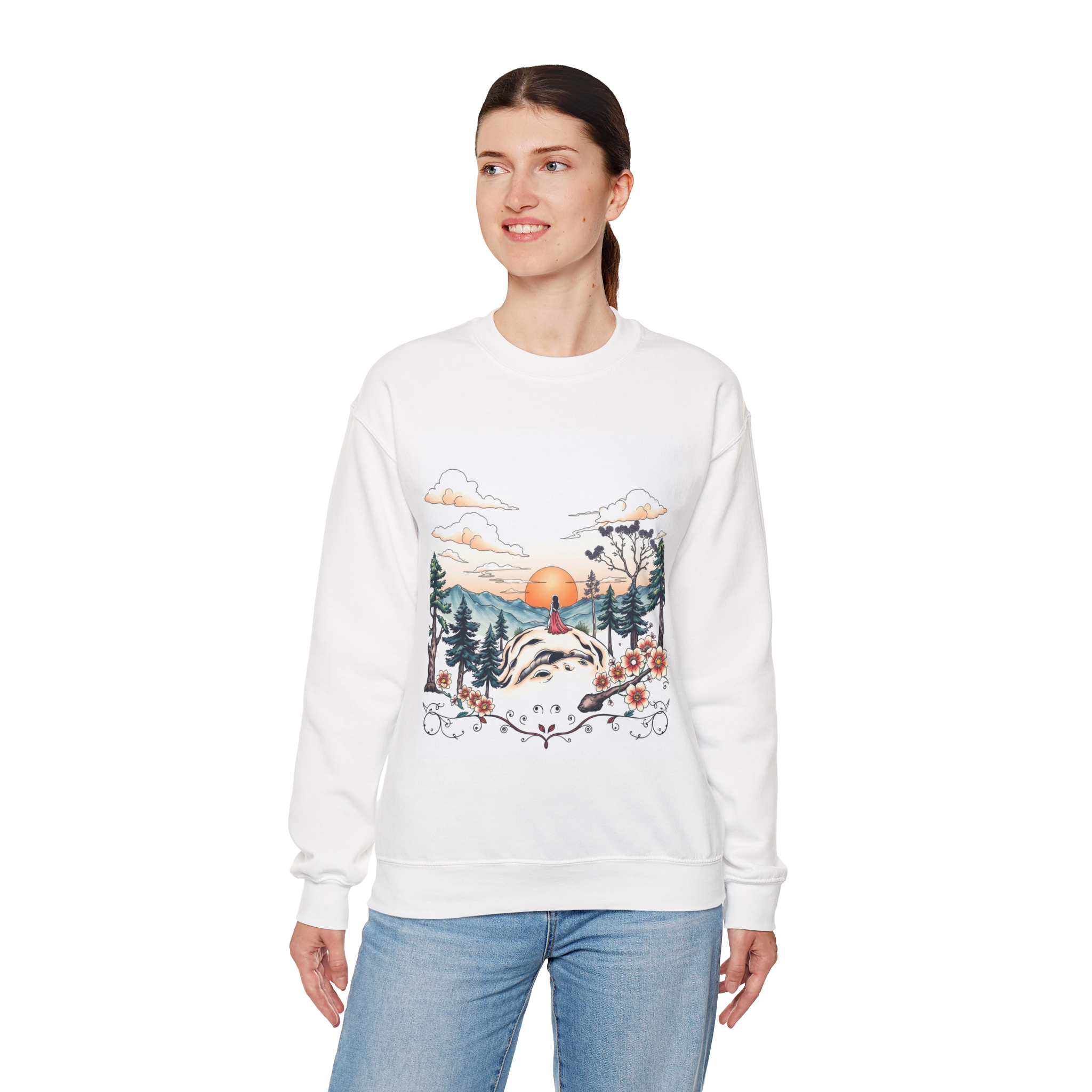 Tattoo Sky Sunset Sweatshirt – Retro Mountain Art Pullover