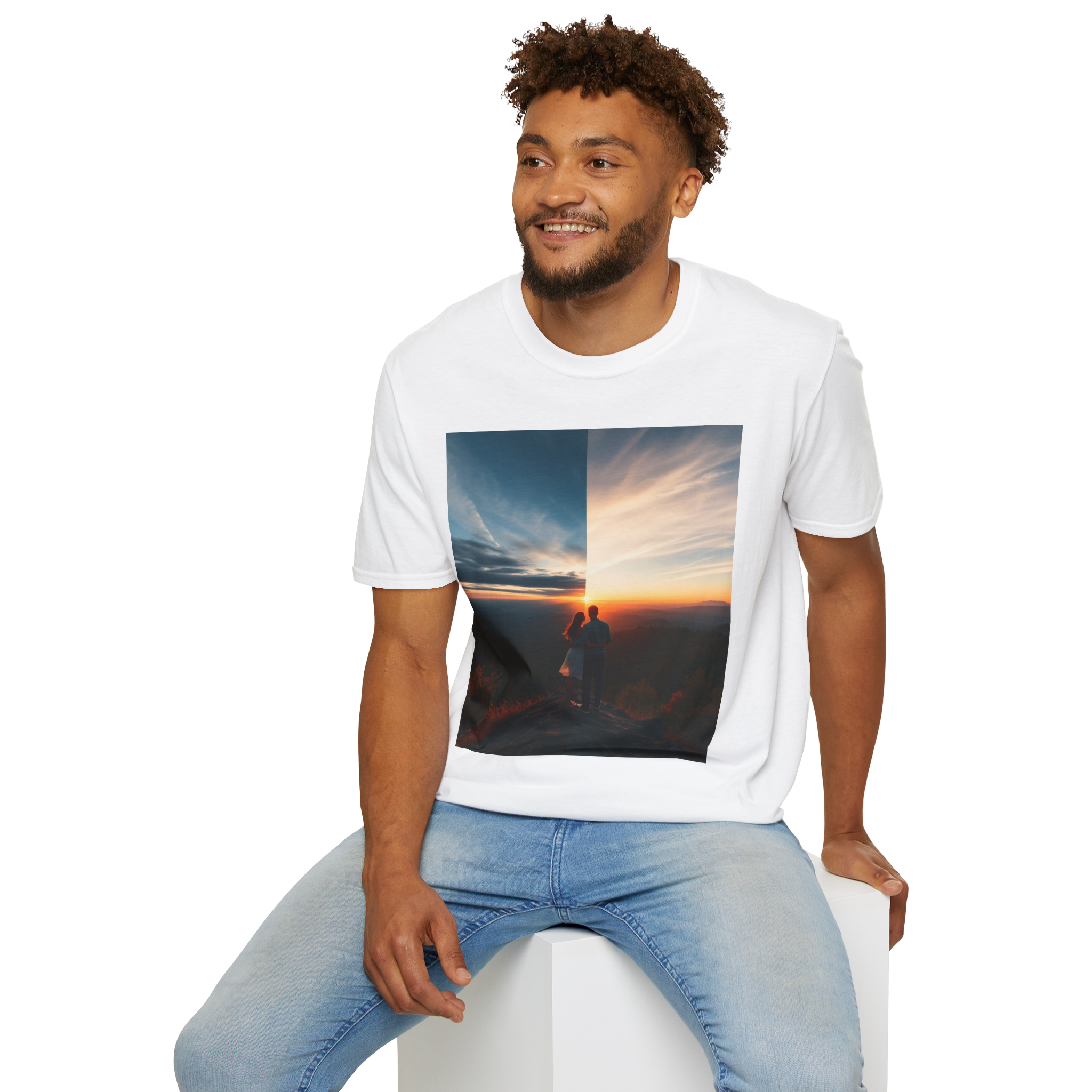 Cinematic Split Sky T-Shirt – Romantic Nature Film Tee
