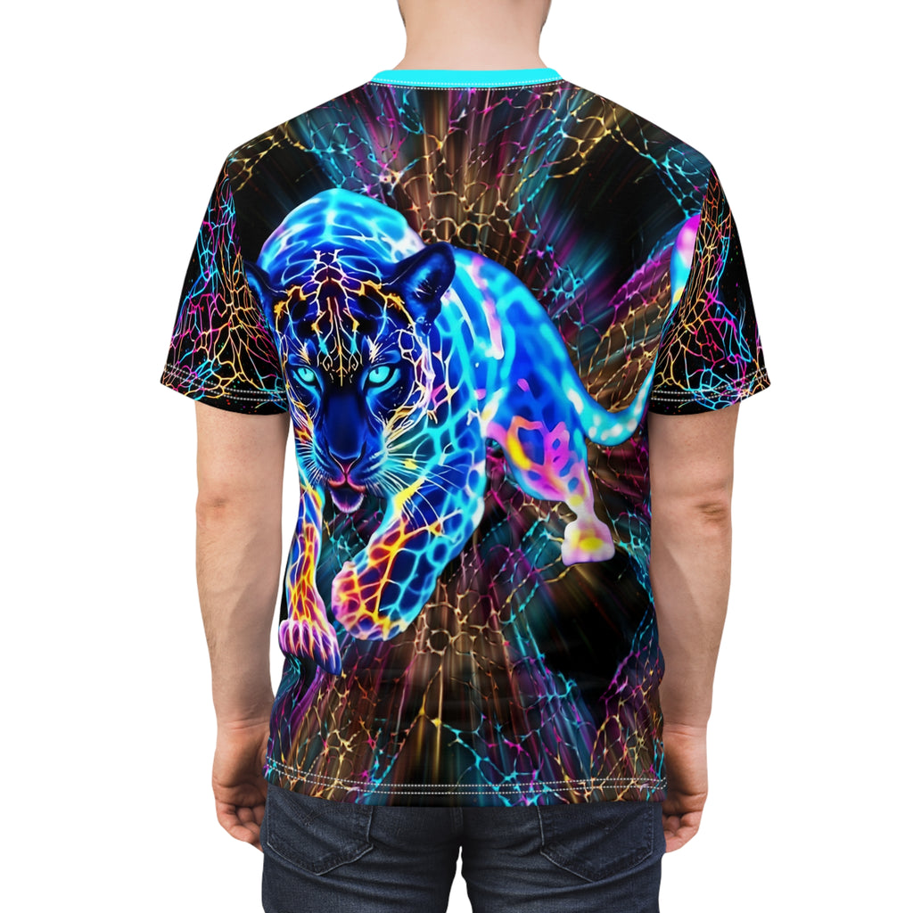 T-shirt with a colorful Leopard  design on a white background
