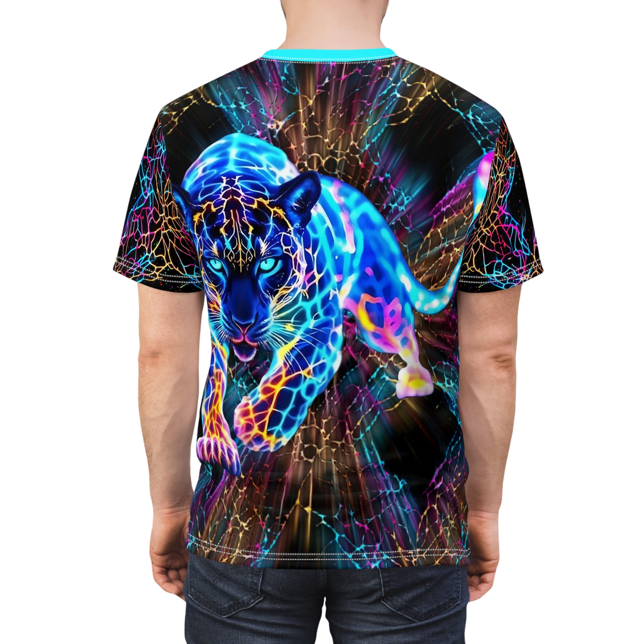 T-shirt with a colorful Leopard  design on a white background