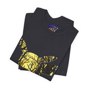 Dark Grey Fold t-shirt with a yellow tree design on a white background