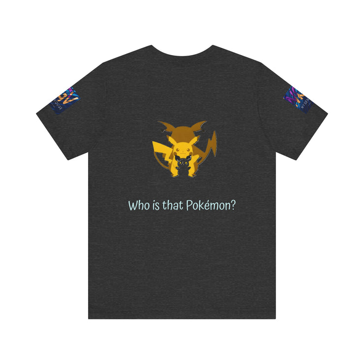 Dark-Grey-Heather  t-shirt with a yellow and blue graphic on the back and text &