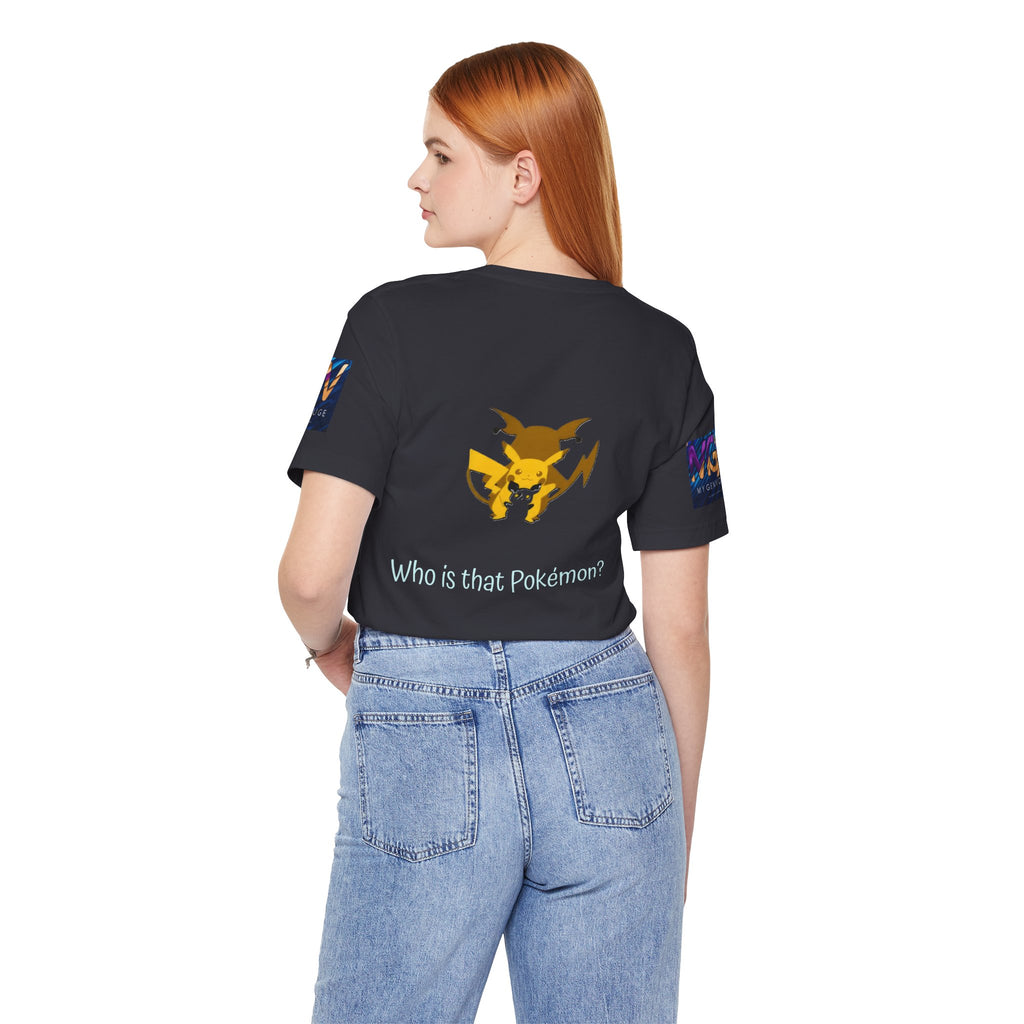 Person wearing a Forest t-shirt with a Pokémon logo and text on the back, standing against a white background.