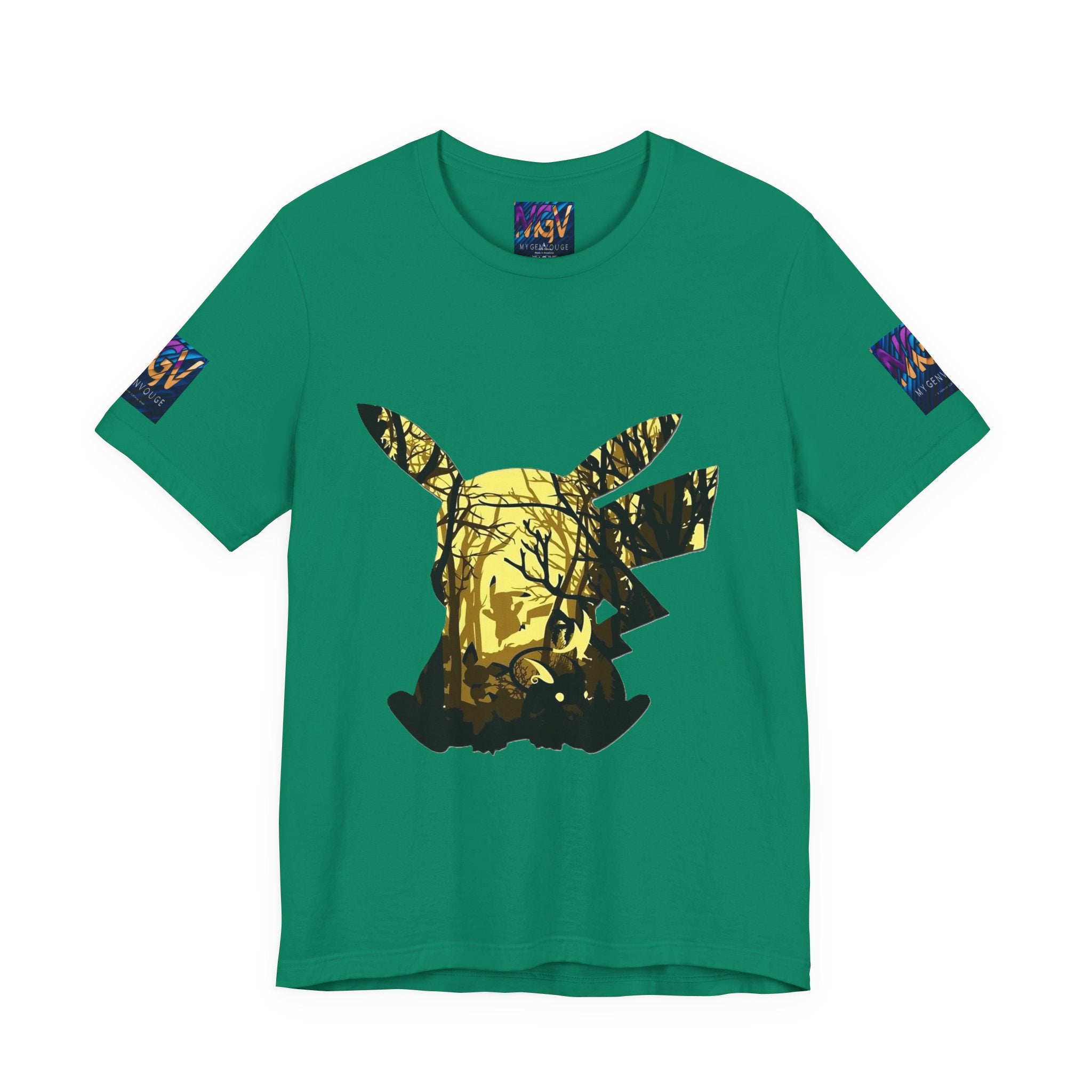 Kelly t-shirt with gold and black graphic design on a white background