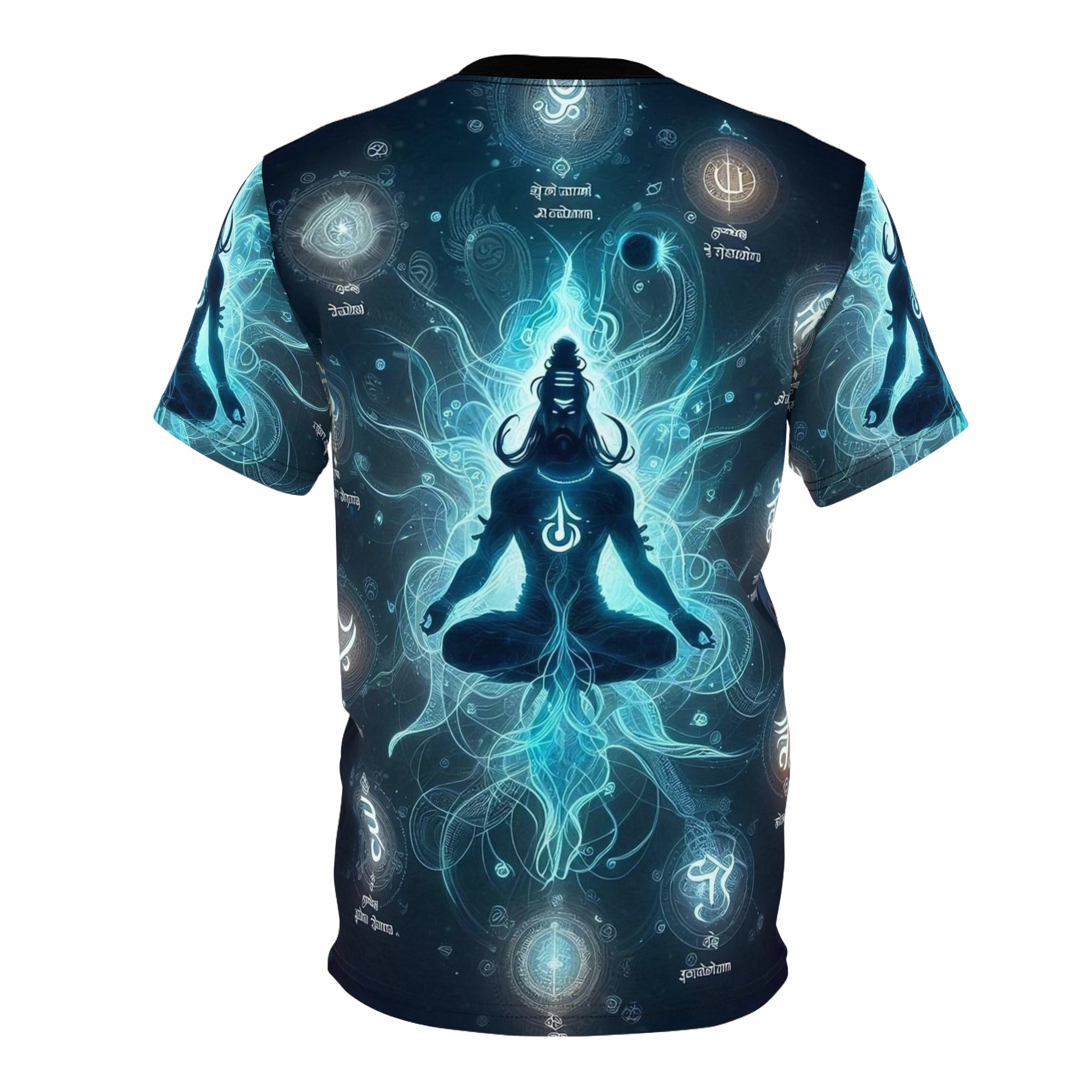 T-shirt with a meditating figure design on a white background
