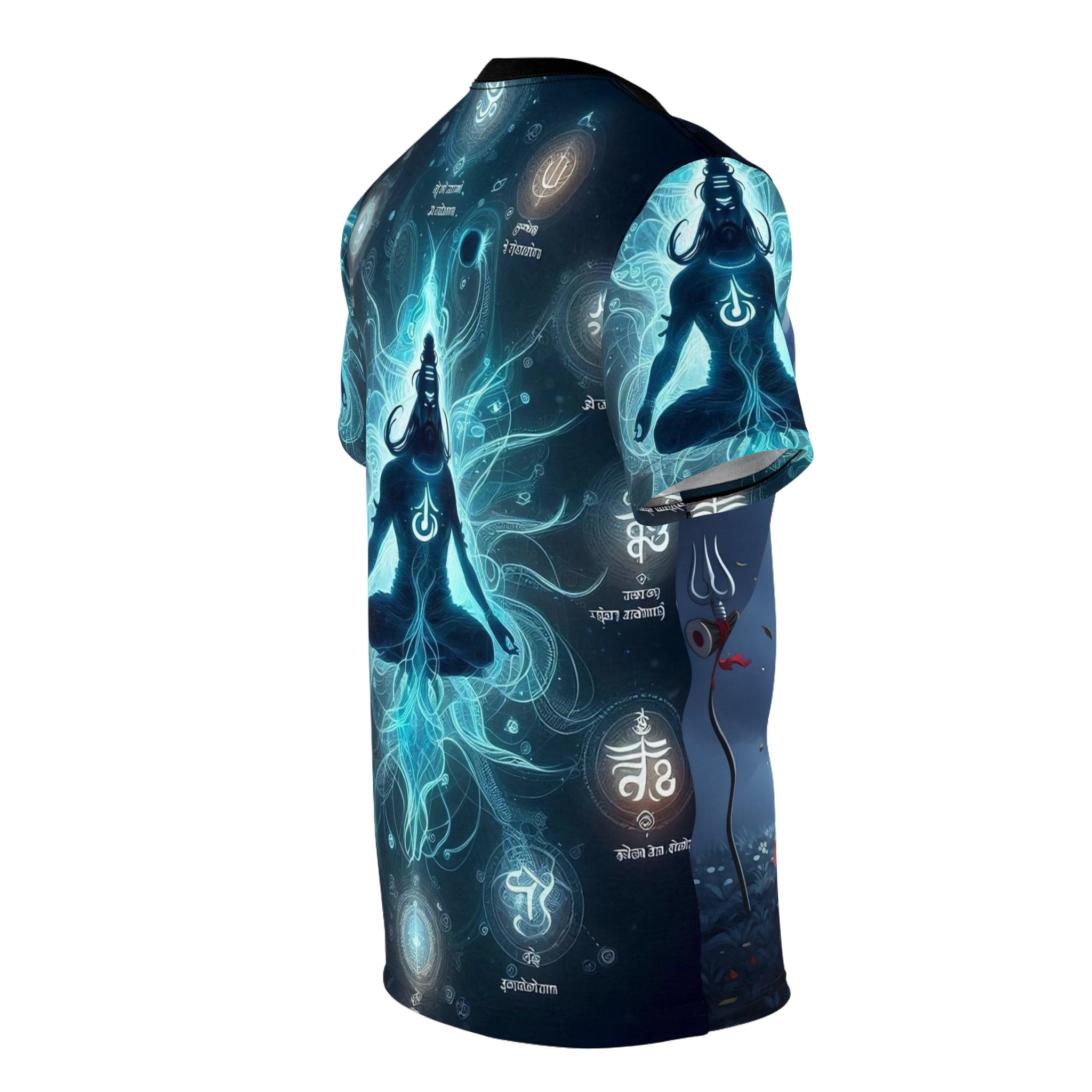 Short-sleeve shirt with mystical design on a white background