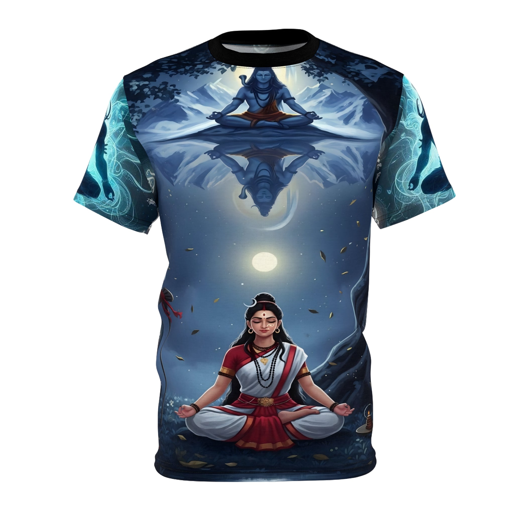 T-shirt with a meditating figure design on a white background